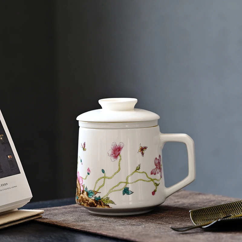 知名茶器  虞美人办公杯茶水分离杯陶瓷过滤水杯-1385-2400