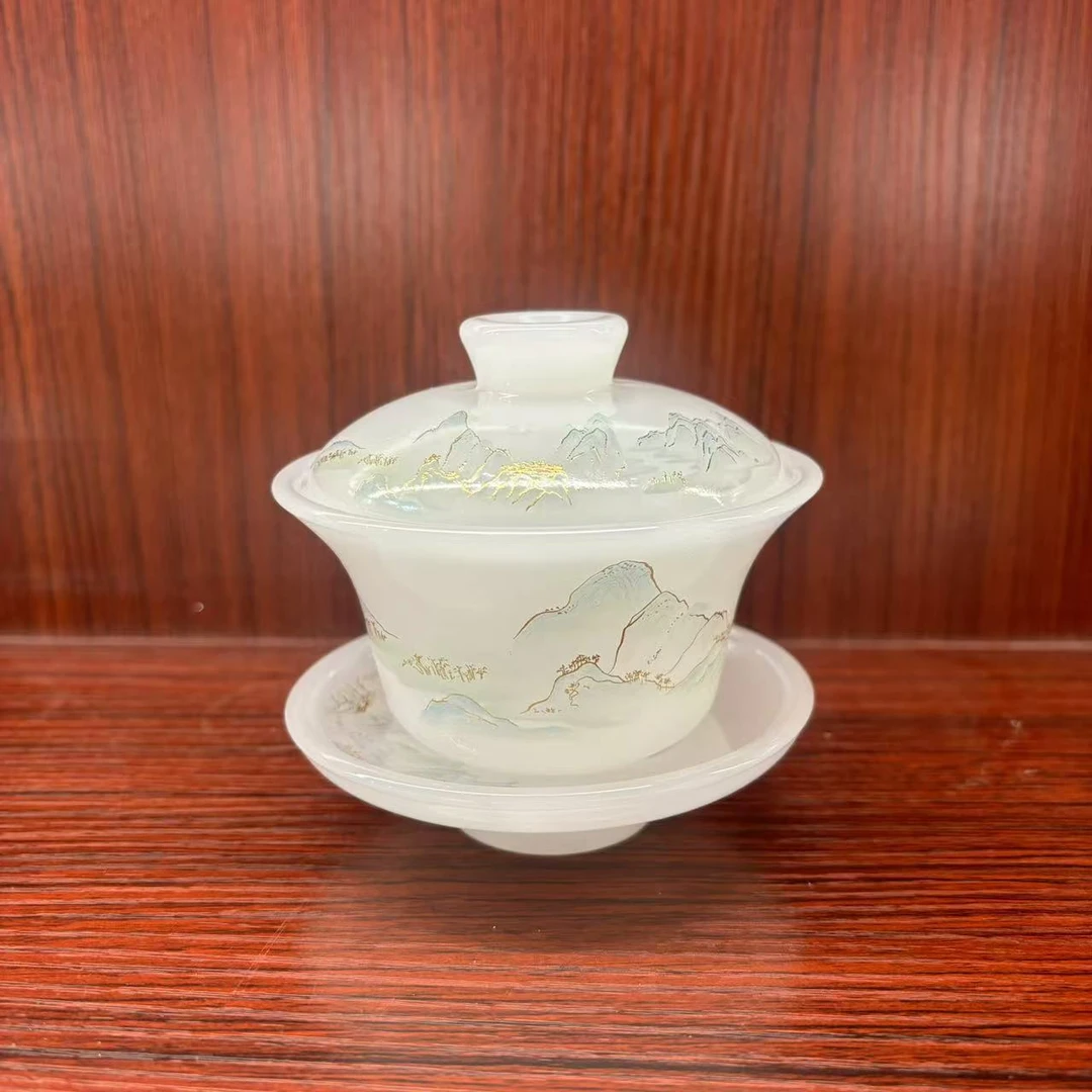 秋香茶具 山水琉璃盖碗家用泡茶防烫三才盖碗-2965