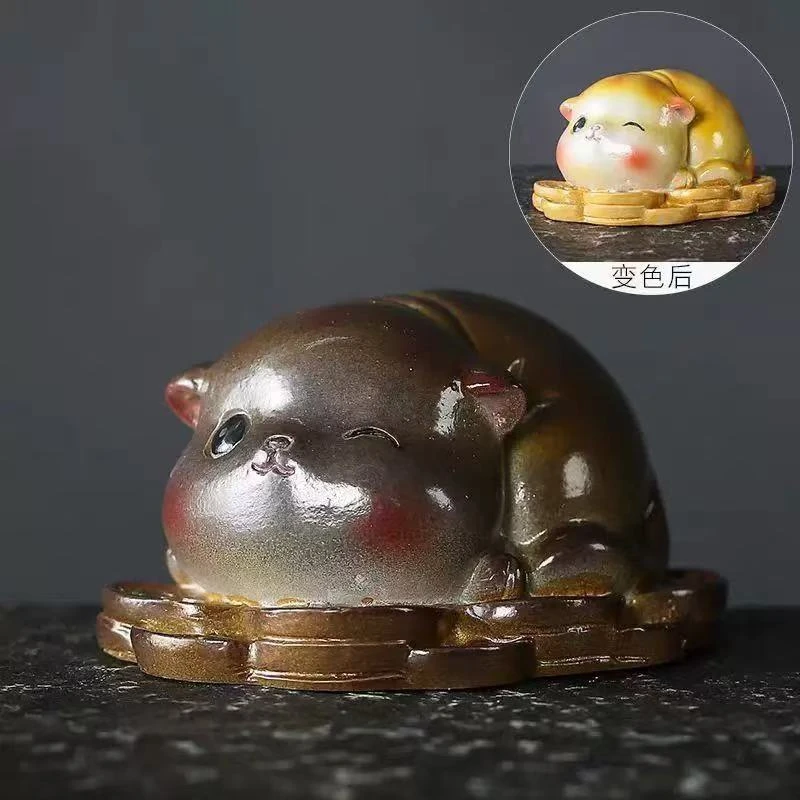 秋香茶具 创意树脂遇热变色招财猫茶宠桌面茶宠摆件-4911
