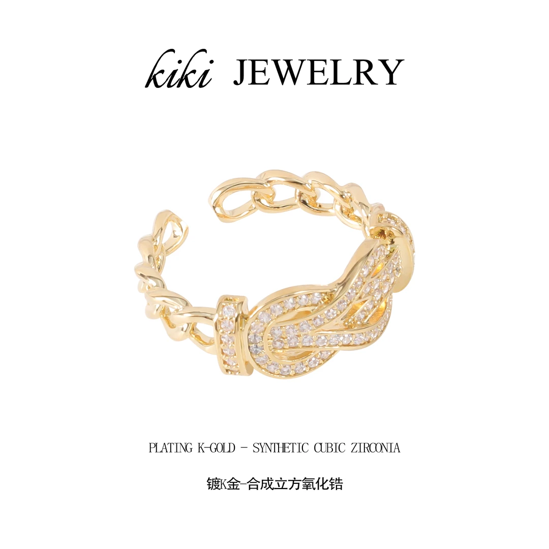 铜合金合成锆石戒指 气质时尚轻奢百搭个性拉环戒指 R0114