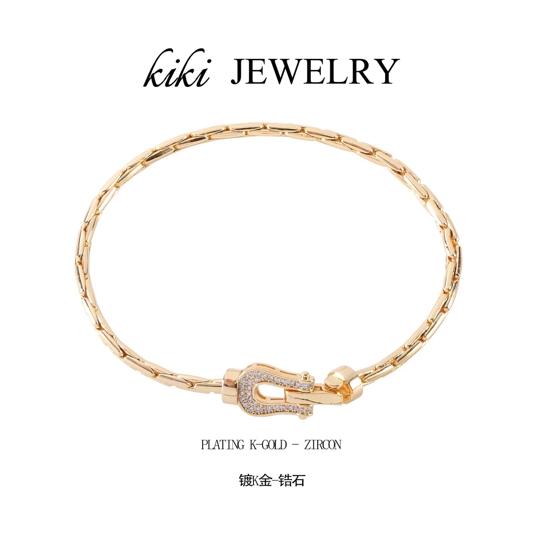 合金手镯 马蹄扣手镯女时尚百搭欧美金色满钻 B0039