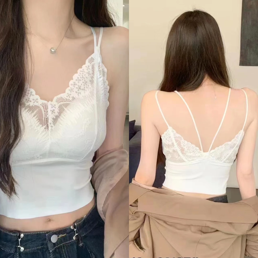 纯欲风蕾丝吊带背心女夏季新款性感修身显瘦内搭外穿短款上衣