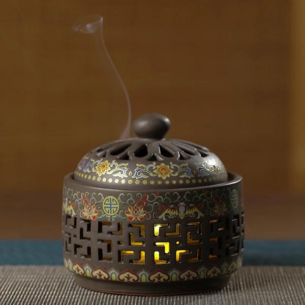 珐琅彩陶瓷小夜灯盘香香炉