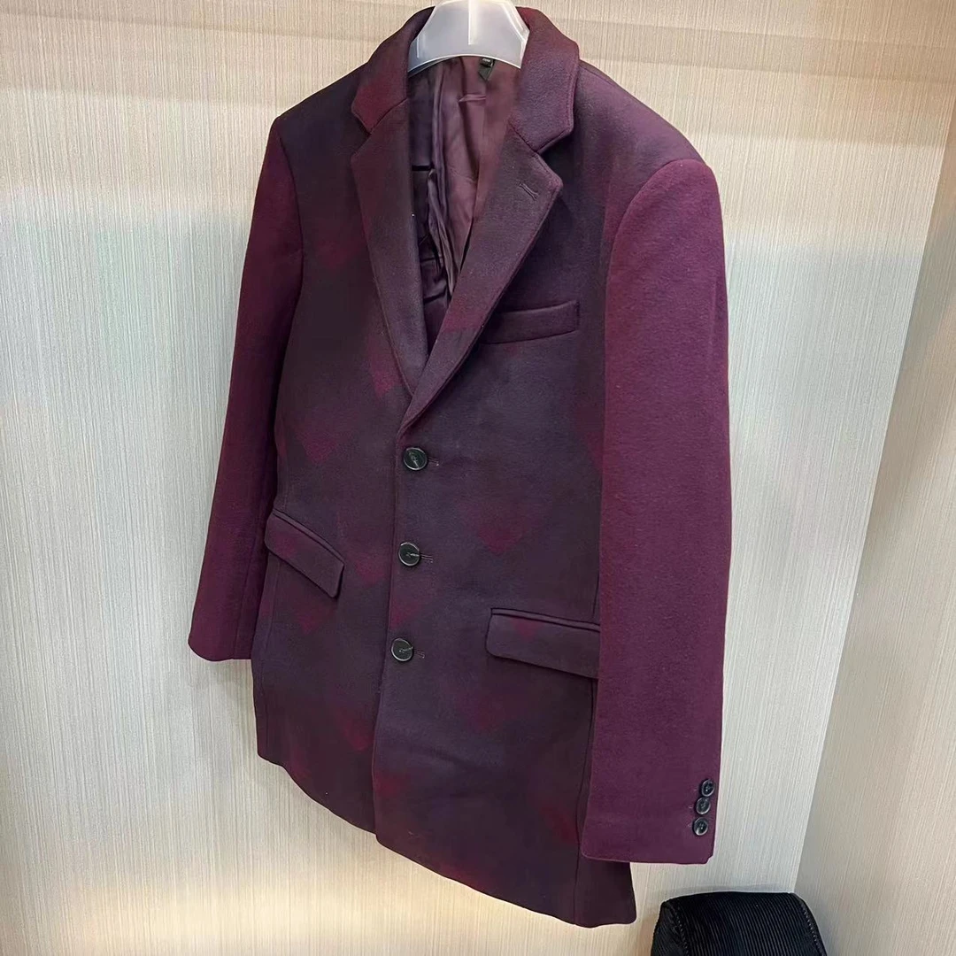 秋款 西装领红色 62%羊毛 男士中长款呢子大衣外套 呢子男外套