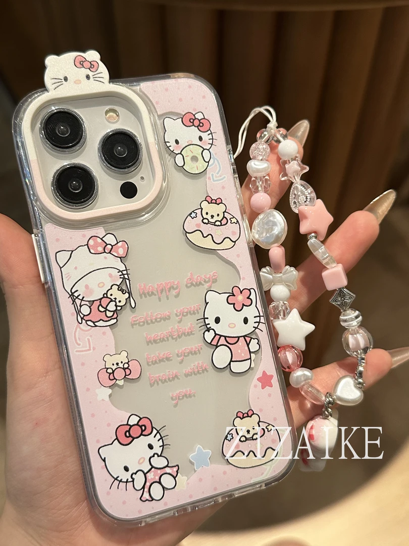 【亚克力】可爱凯蒂猫创意全包适用苹果15promax手机壳少女14防摔壳