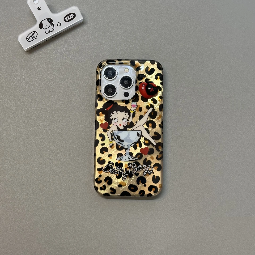 高级感豹纹酒杯女孩适用于苹果15promax创意立体爱心配件14保护壳