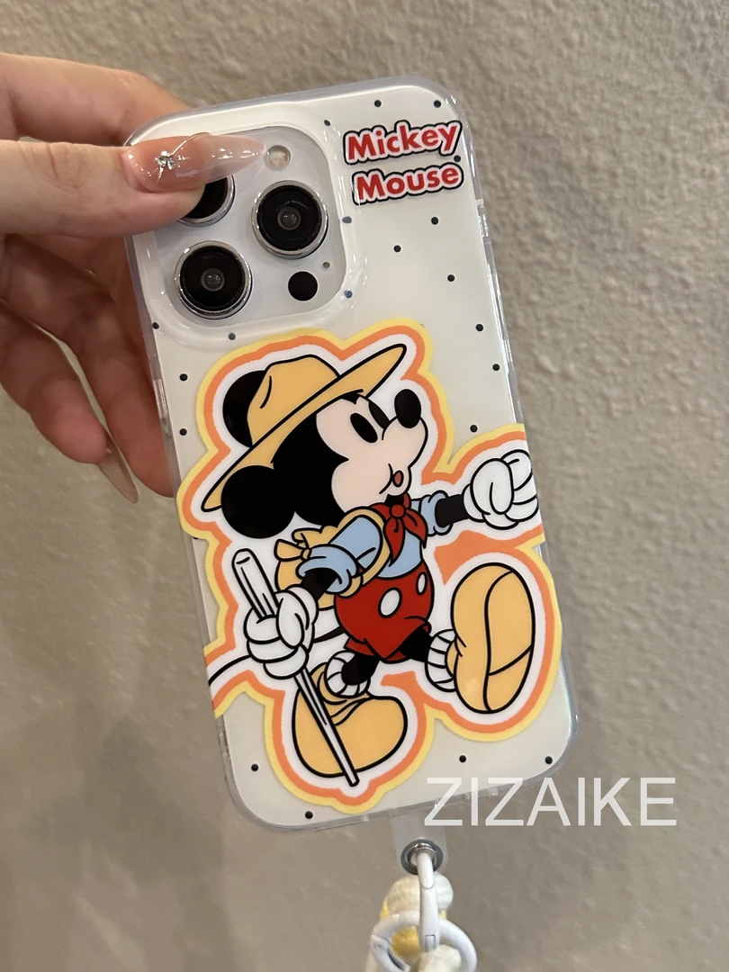 可爱米白波点米奇适用苹果15promax手机壳全包防摔14皮肉卡通创意