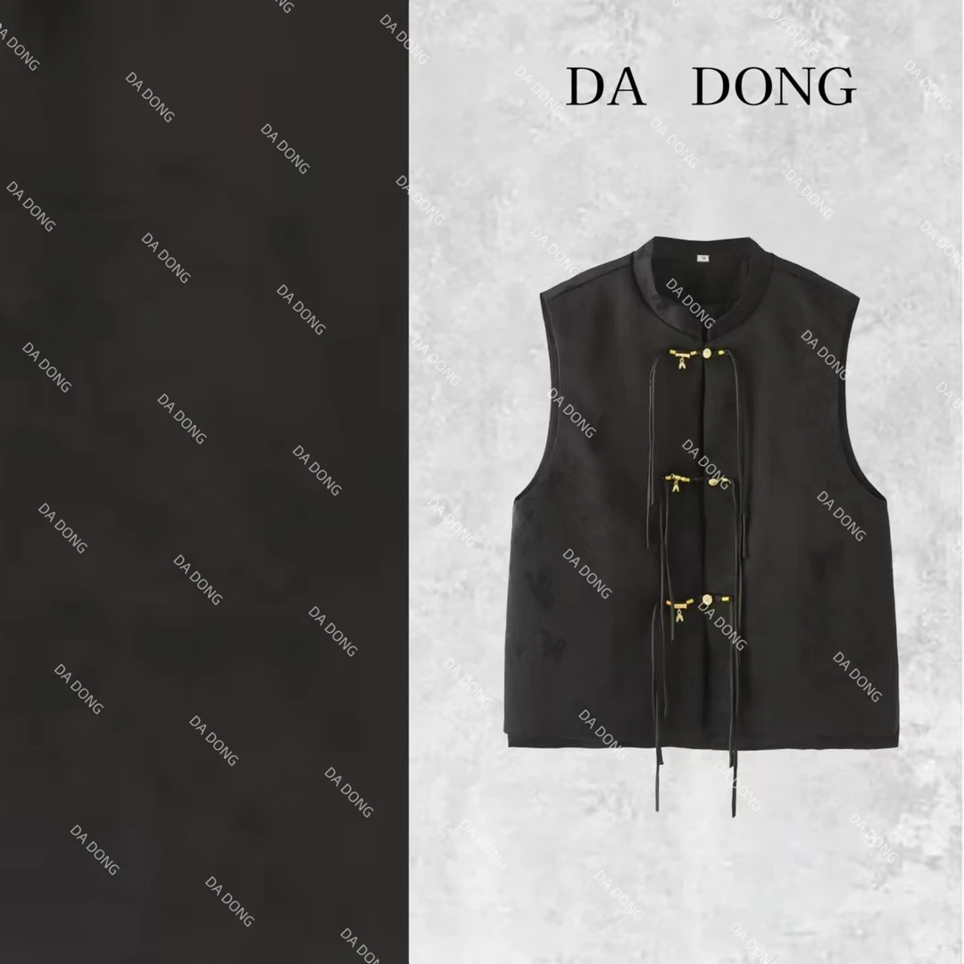 竹韵--2025新中式高定轻奢气质时尚休闲百搭黑色国风宽松无袖马甲