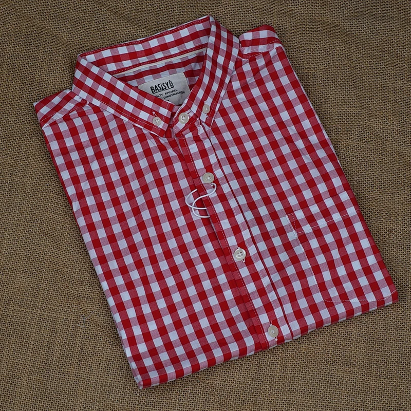 红格子衬衫男长袖纯棉百搭休闲朝阳方格红大格衬衣204