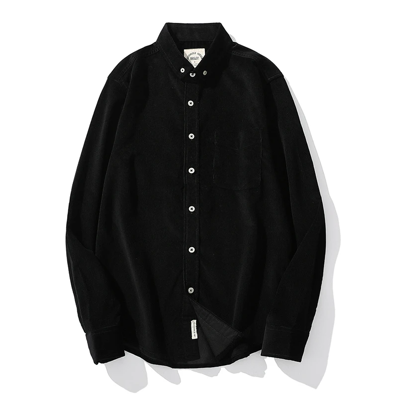 纯棉黑色灯芯绒长袖加厚款男衬衣男装休闲百搭纯色秋季衬衫504