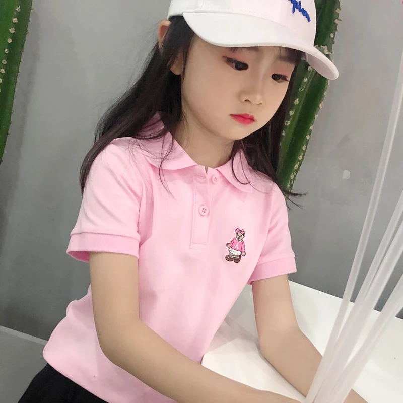 女童polo衫夏装新款儿童短袖T恤学院风纯棉夏季宝宝翻领粉色上衣