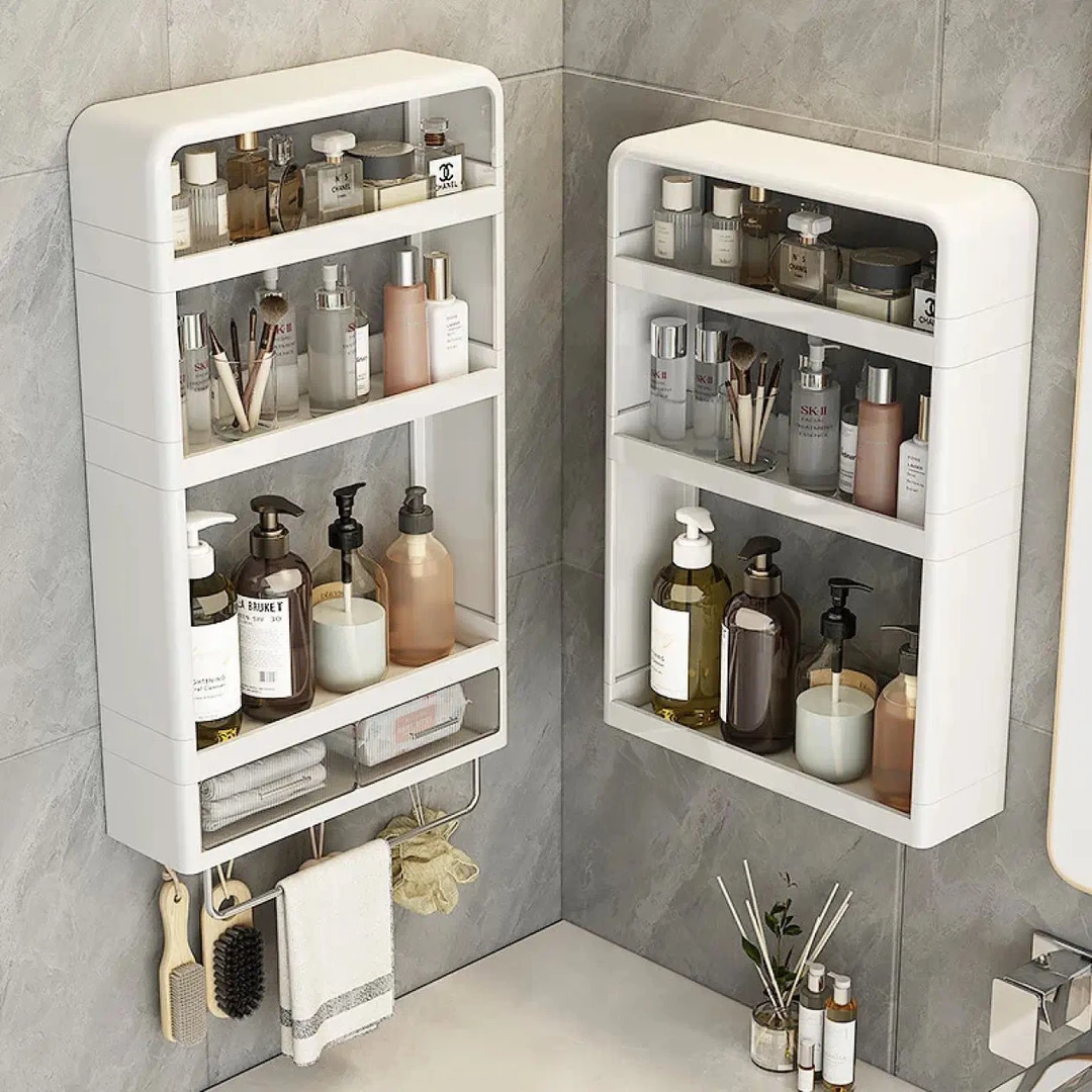 卫生间化妆品专用置物架浴室洗漱品壁挂式收纳架洗手间防水防尘架