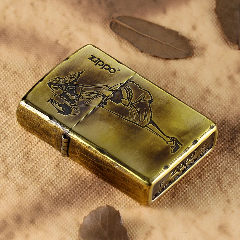ZIPPO风中女郎 打火机 原装正品 煤油双面工艺金色防风DY8702DK