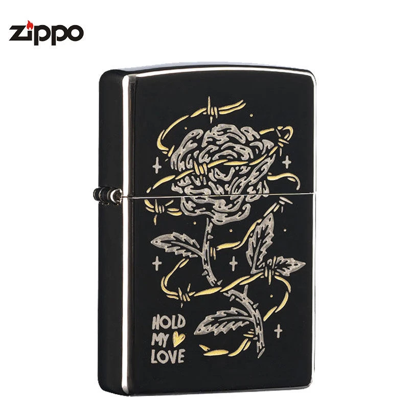 ZIPPO打火机正品黑冰捆绑玫瑰限量男士送礼告白原装防风DY8709BM