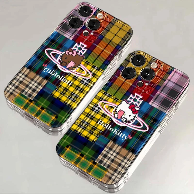 夕与空格纹白凯蒂猫太空壳适用iPhone手机壳苹果小米vivo华为oppo