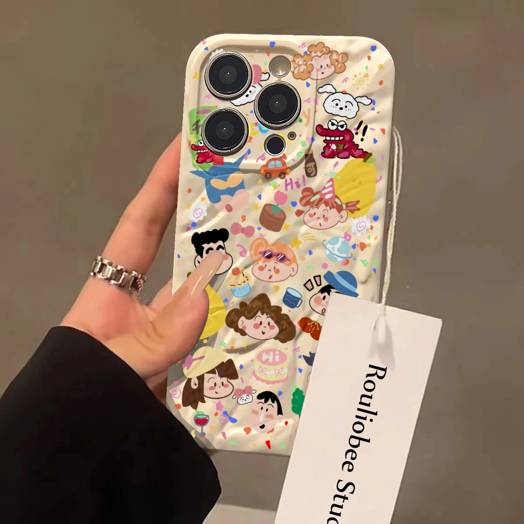 趣味满屏卡通褶皱适用于苹果15手机壳iphone13/14promax防摔12/11