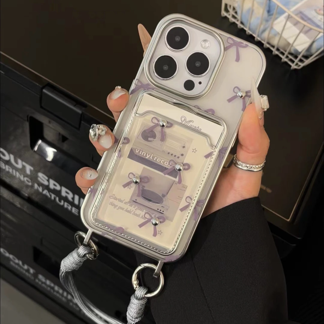 夕与空蝴蝶结电镀卡包壳苹果15手机壳iphone14/13/12promax华为70