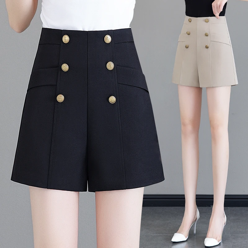 黑色西装短裤女夏季薄款宽松洋气显瘦高腰休闲外穿阔腿A字短裤潮
