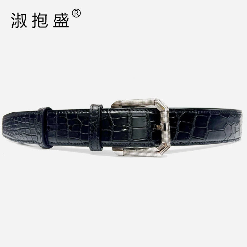淑抱盛 尼罗 鳄鱼皮腰带 男士高端 真鳄鱼皮 皮带 3.5宽 商务皮带