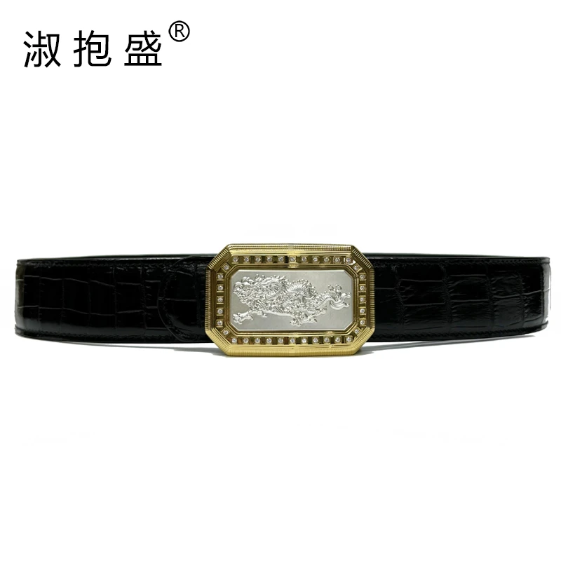 淑抱盛AG999足银 含银53克左右龙戏珠 3.8宽男士腰带高档皮带扣头