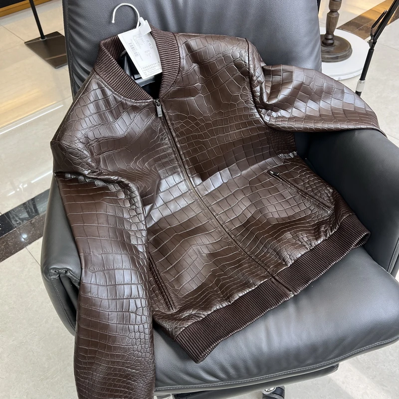 淑抱盛鳄鱼皮夹克 稀有皮皮衣 高端外套轻奢休闲春秋冬季男士