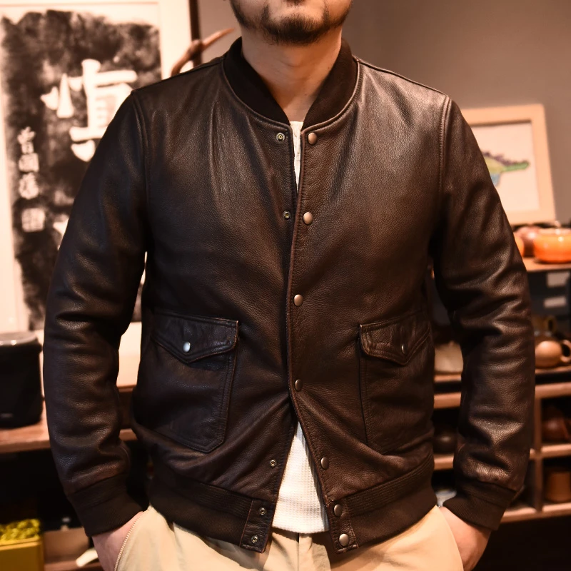 真皮皮衣 头层牛皮 男士复古立领皮夹克PKS5016春秋 休闲 百搭