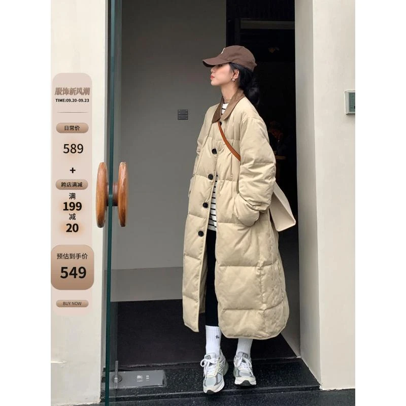 白白熊长款羽绒服女白鸭绒韩系宽松过膝冬季外套