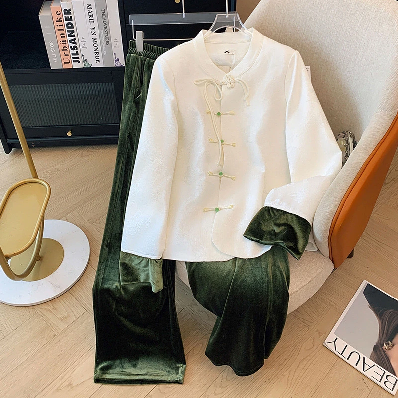 董咚咚大码女装【绿翡翠】120-300斤胖mm秋冬显瘦新中式套装