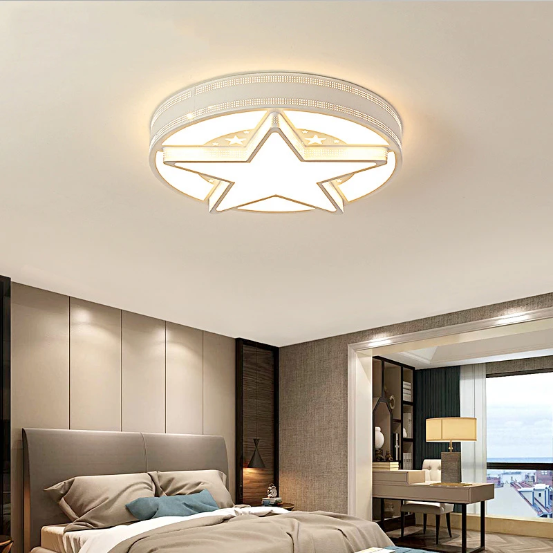 led吸顶灯免卧室灯餐厅灯房间灯圆形五角星儿童房灯具智能遥控