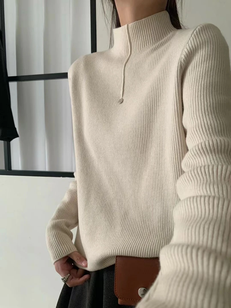 时尚半高领加绒打底毛衣秋冬百搭显瘦针织衫