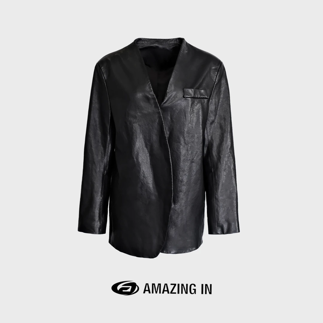 AMAZING IN “感官系列”无领绵羊皮衣短外套女A23821-YG3P00032235