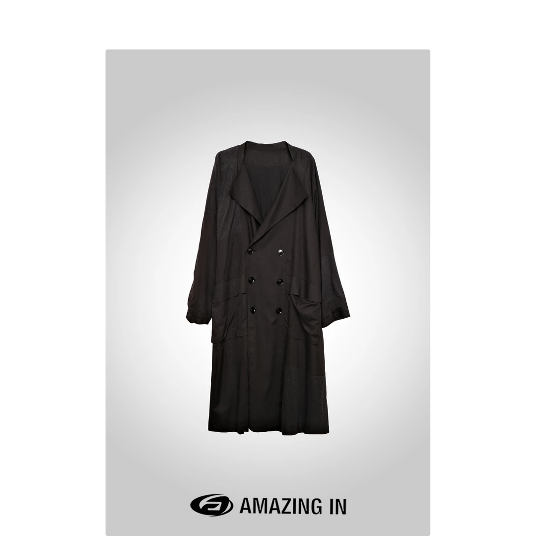 AMAZING IN “御风者”亚麻拼接翻领长款风衣外套 A240620-MZ-08811