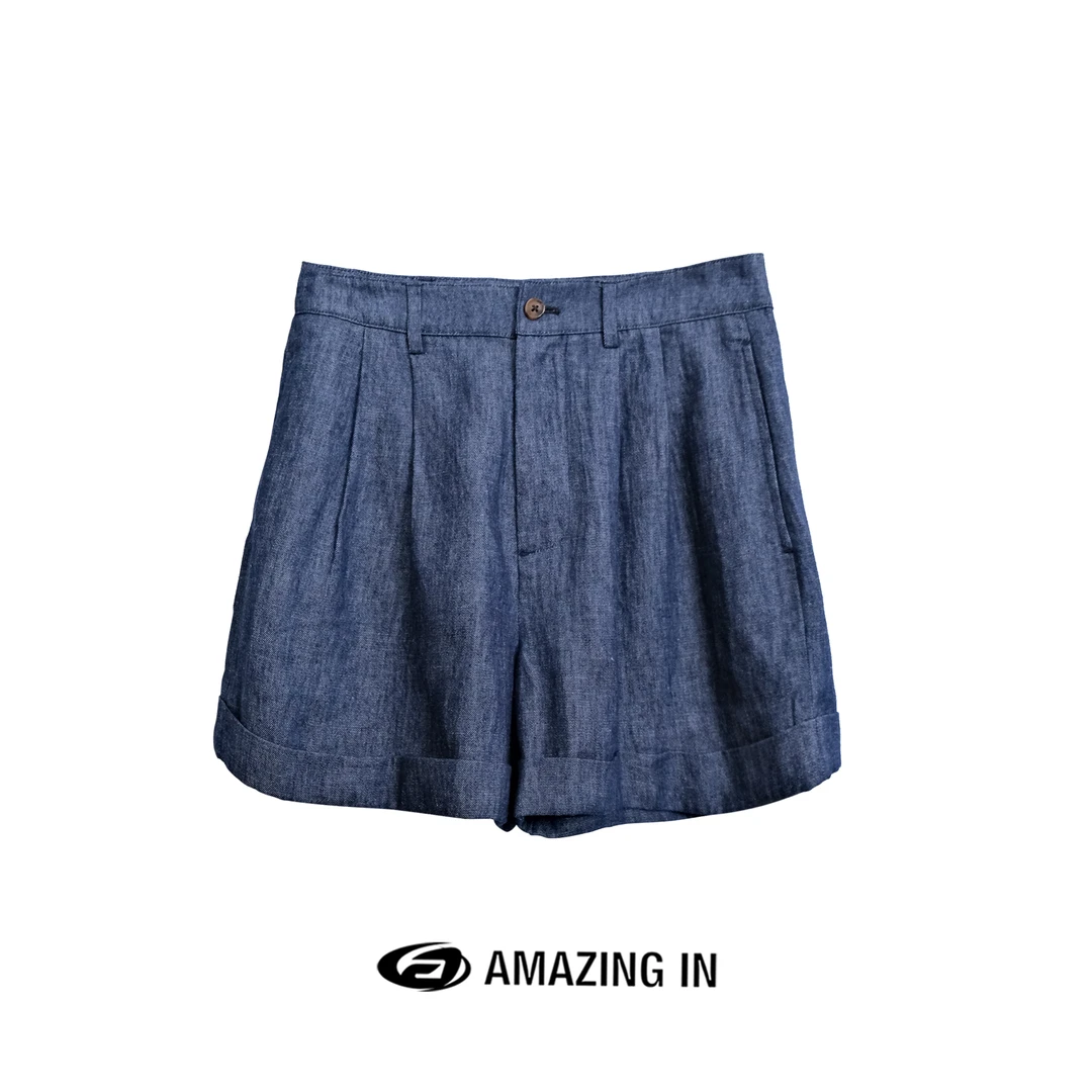 AMAZING IN “蓝调”汉麻棉时尚休闲百搭短裤女 A240428-XL-0023
