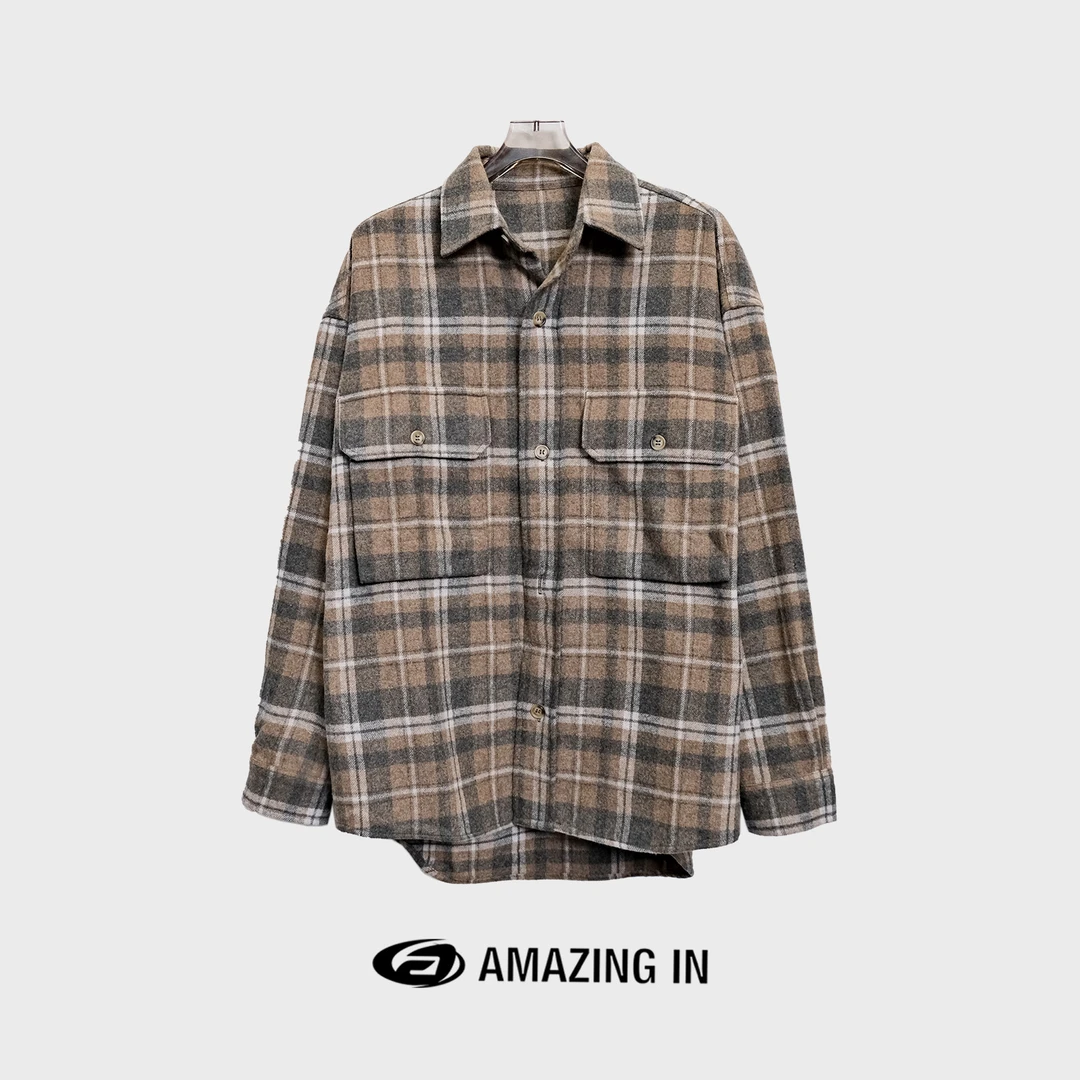 【ZP】AMAZING IN 秋冬时尚休闲经典羊毛格纹衬衫 QPZL-231CY898