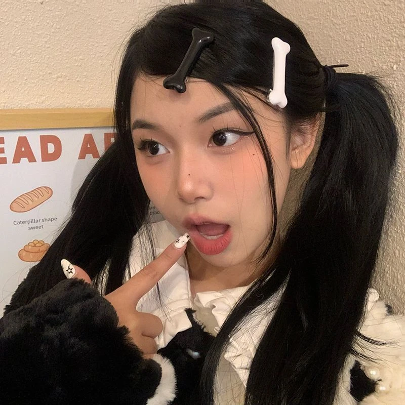 千禧朋克亚y2比K风小骨头发夹暗黑哥特系狗骨头发卡辣妹边夹发饰