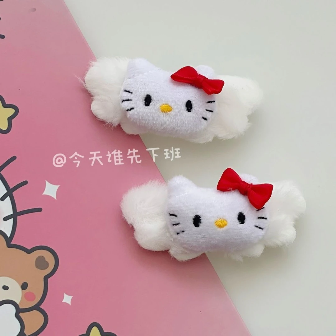 羽毛kitty发夹可爱KT猫饼干ins甜美少女心刘海侧边夹奶油发圈发饰
