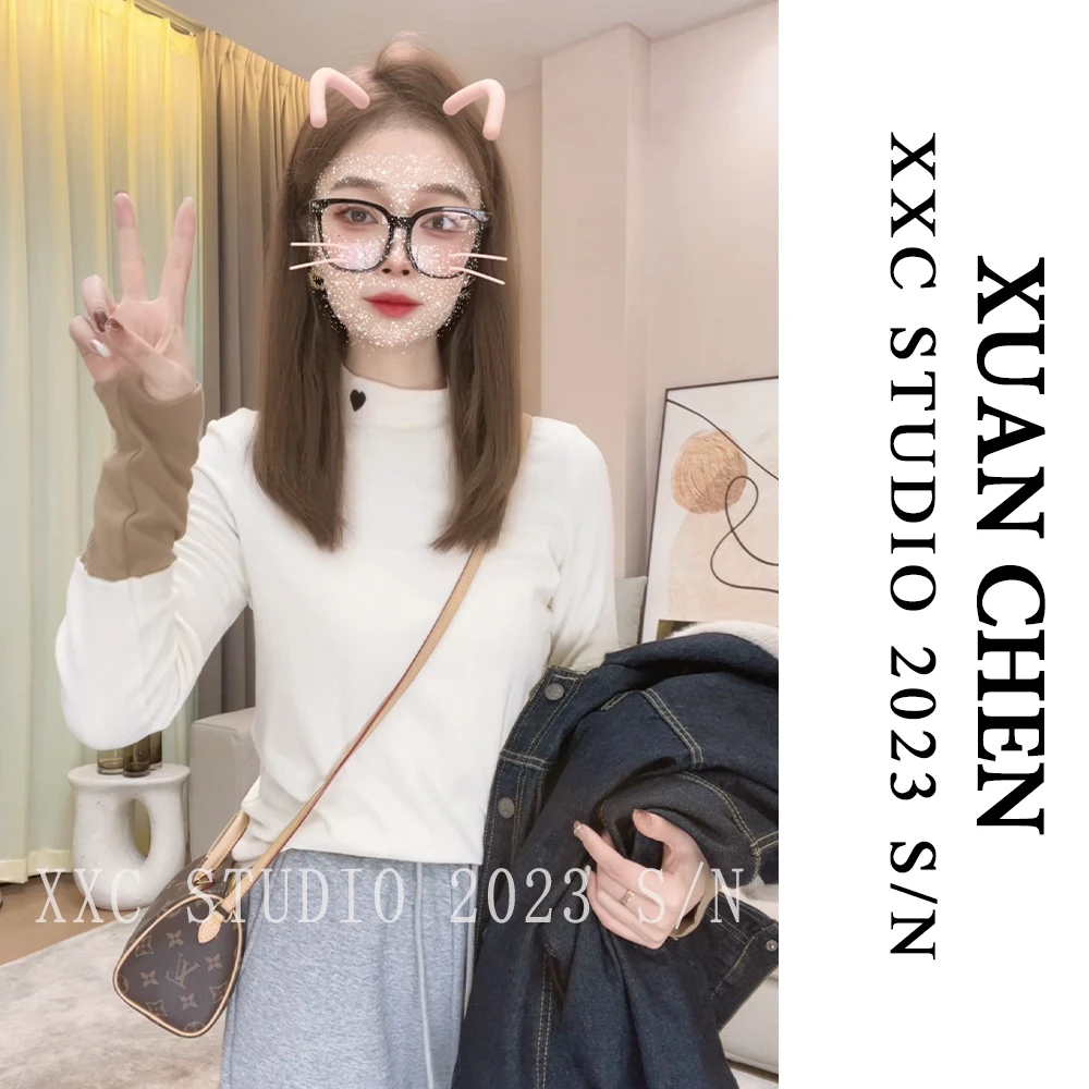 【心动值】韩系半高领加绒加厚T恤修身百搭长袖打底衫上衣女#102822