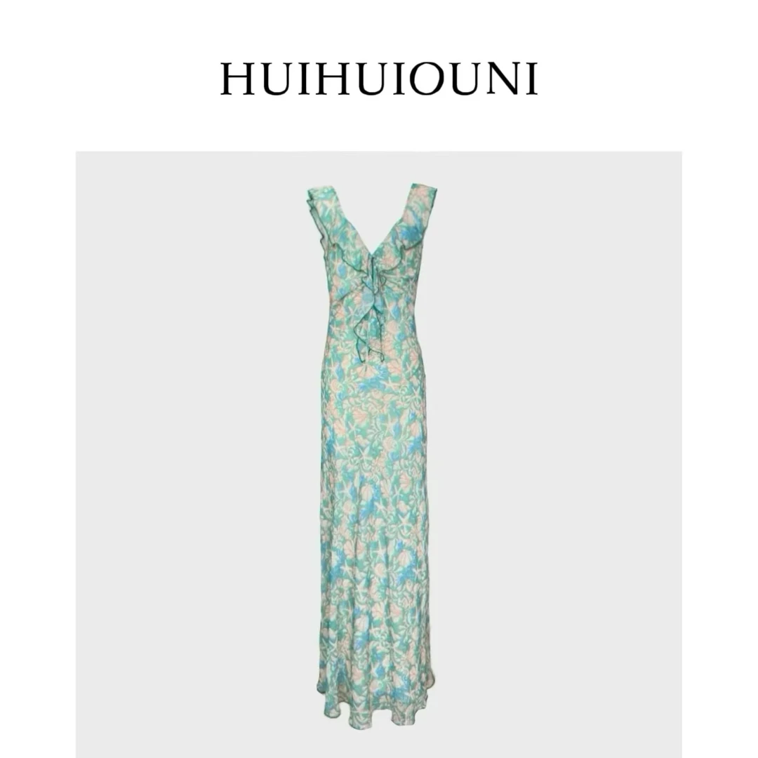 馨儿专属  莫奈的花园   Designer新款度假风碎花气质女装连衣裙