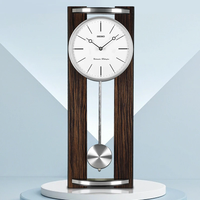 Seiko/精工实木客厅报时挂钟简约表挂墙石英钟创意免打孔时钟静音