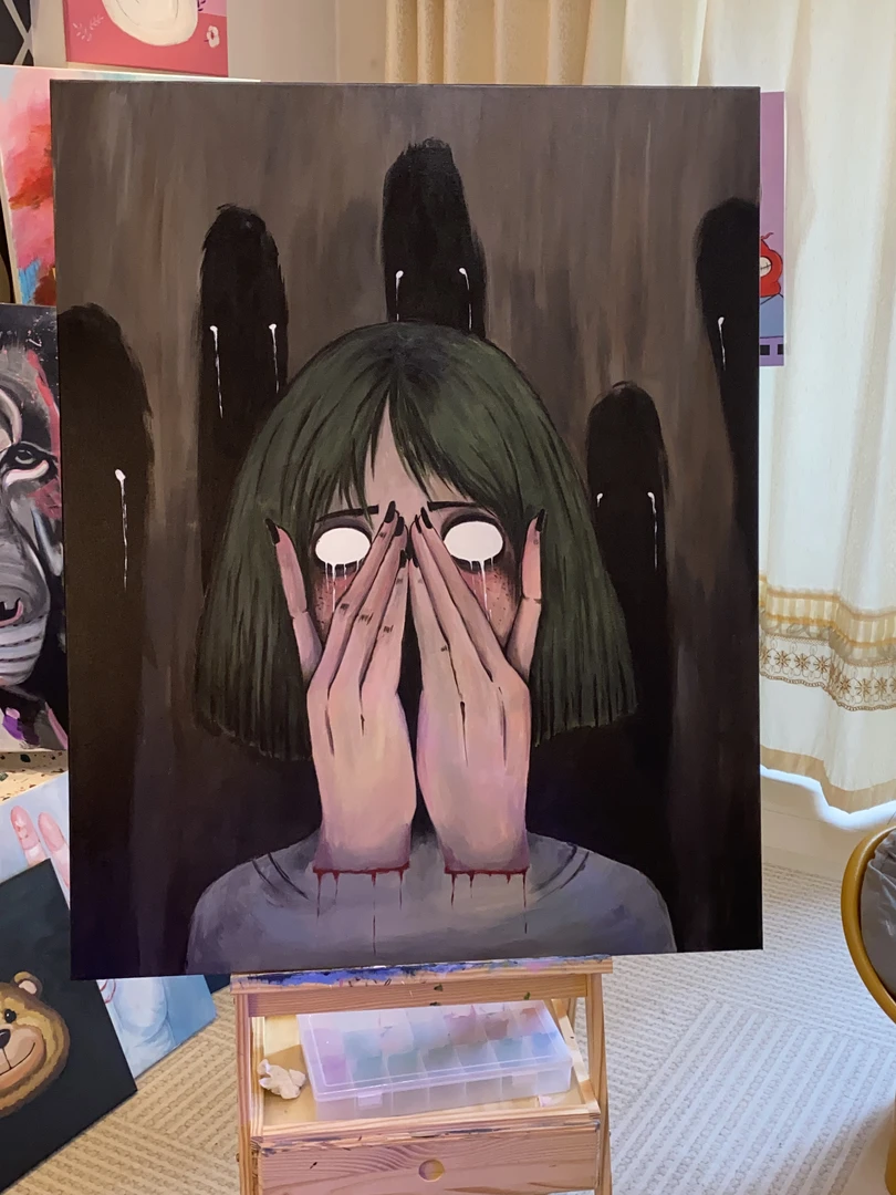 Anne手绘丙烯画《呜咽》