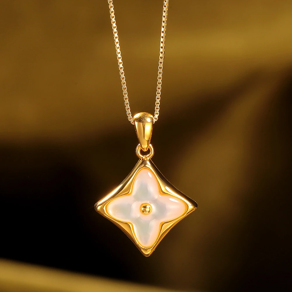 【周周专属】18K金白贝母经典老花菱形吊坠（不含链）气质时尚轻