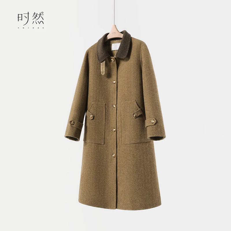 时然微胖大码女装冬季新款韩系双面呢大衣保暖显瘦中长款毛呢外套