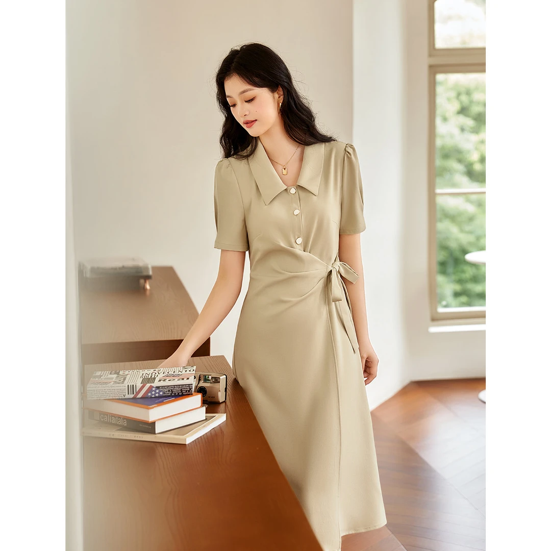 时然微胖大码女装胖妹妹显瘦遮肉藏肚简约气质女连衣裙S3XL5B026