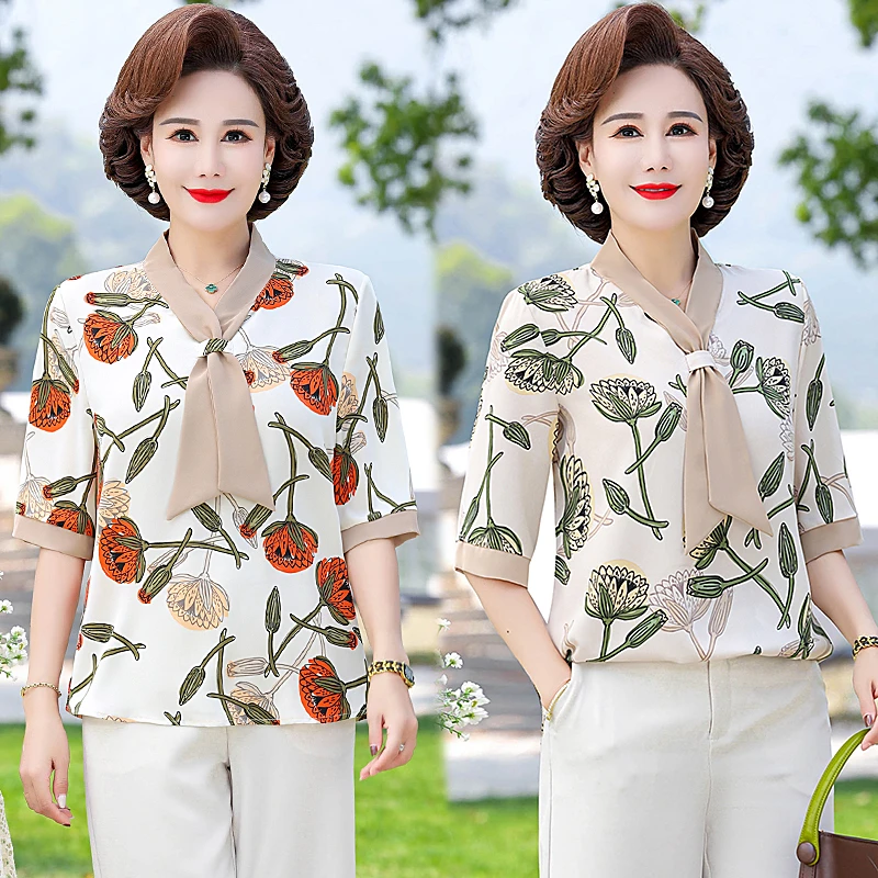 2024新款妈妈装洋气显瘦上衣宽松减龄夏装时尚打底衫T恤