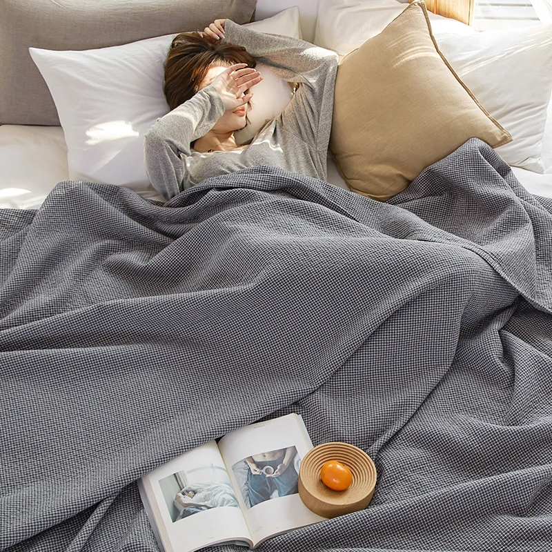 纯棉空调被盖毯夏凉盖被三层纱布双面舒适透气日式四季床盖睡毯