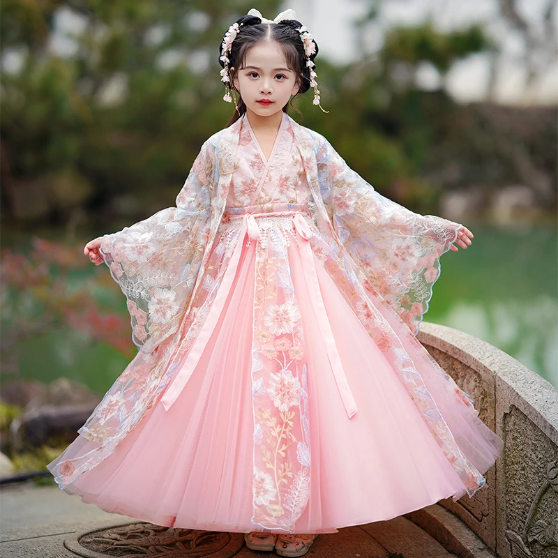 SL2234【米】 汉服女童2024款古风中国风儿童连衣裙超仙古装襦裙裙