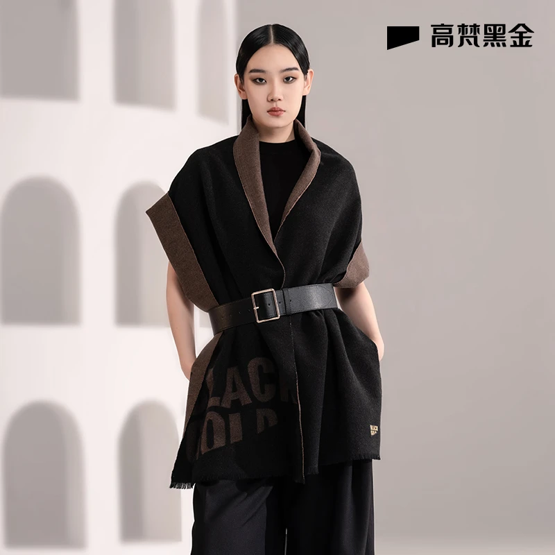 高梵黑金定制含羊毛时尚围脖双面轻奢男女围巾GZ323101