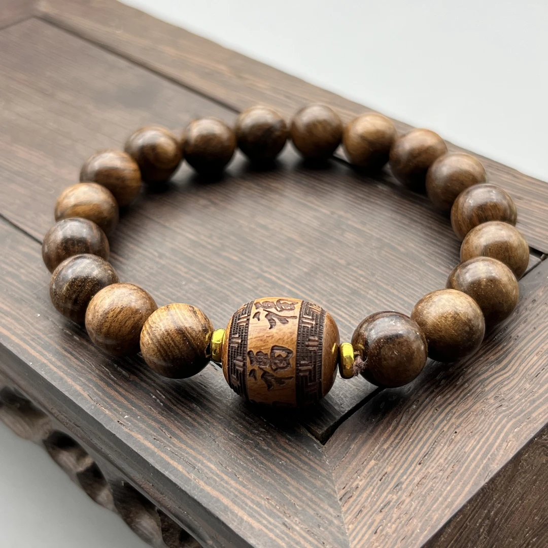 WW585-黑花梨配五福桶珠10mm单圈手串