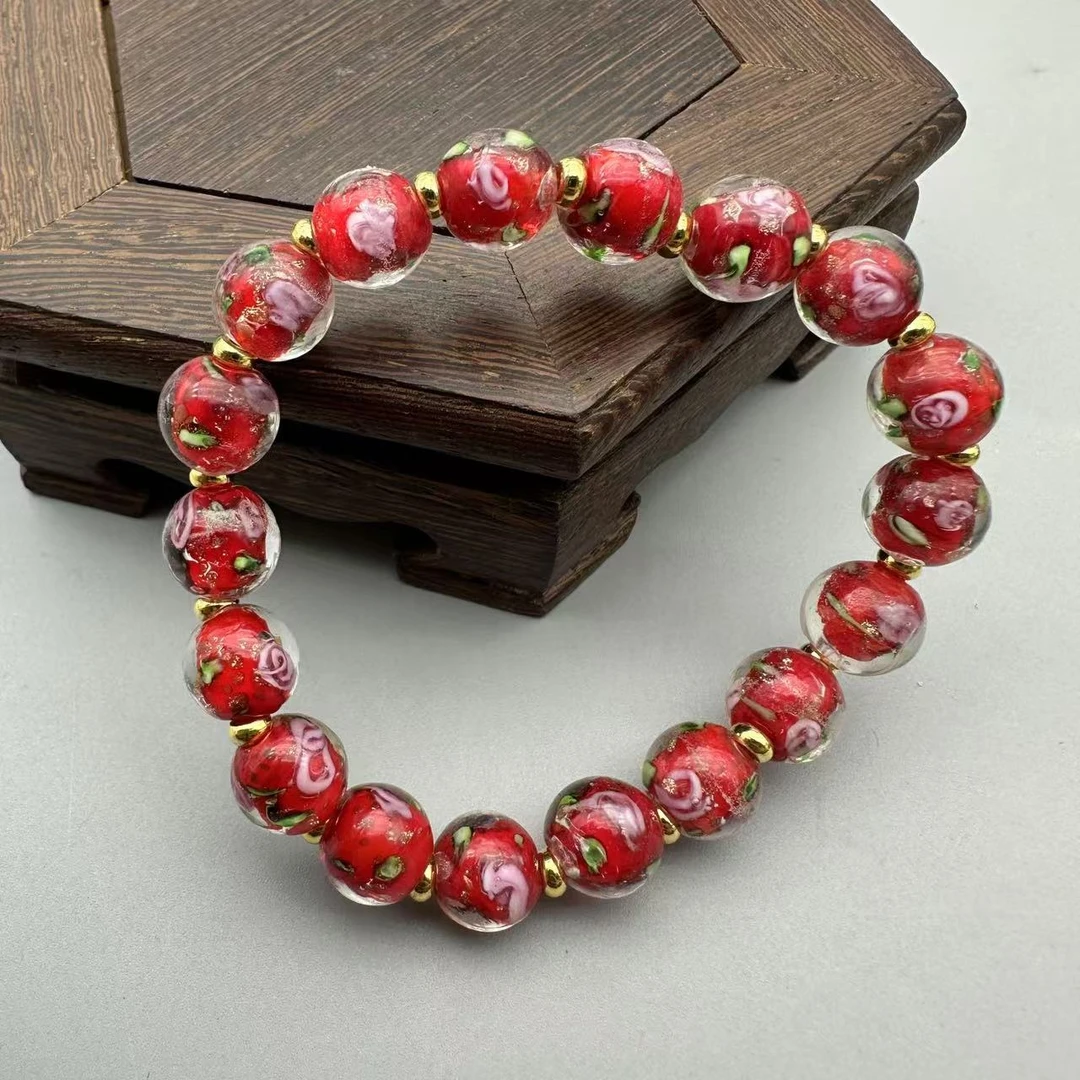 LX107-红色琉璃珠配隔珠10mm单圈手串