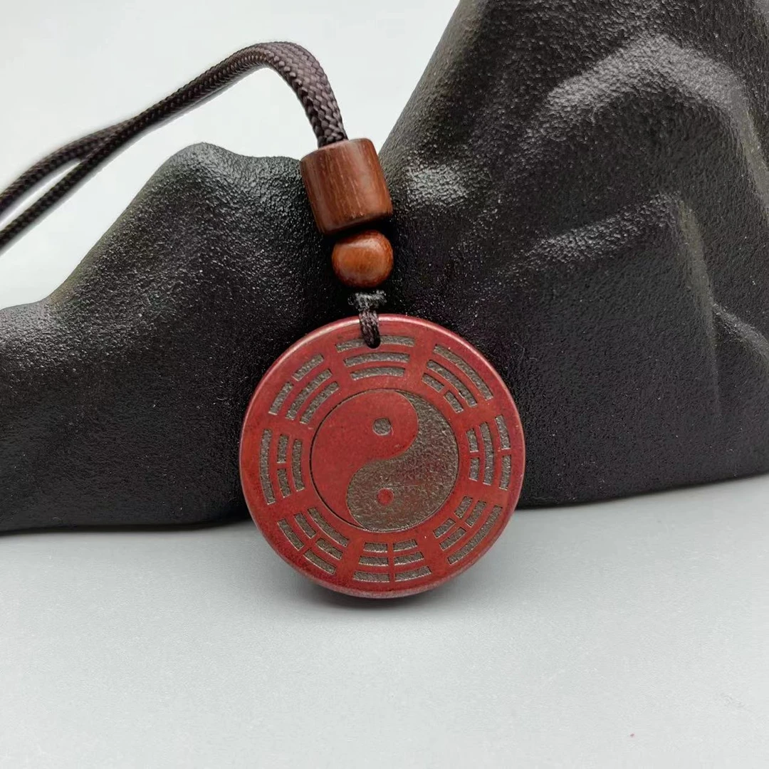 含辰砂工艺品原矿YK059-双面雕刻八卦牌吊坠